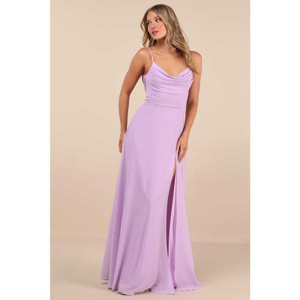 NWT Lulus Notorious Poise Lavender Sleeveless Cowl Neck Maxi Dress Bridesmaid S